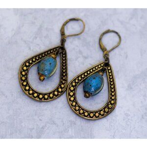 Vintage Teardrop Earrings, Blue Bead Earrings, Dangle Earrings - CF1